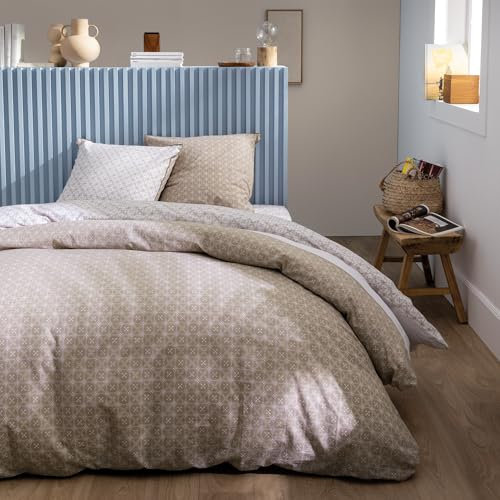 MATT & ROSE Parure de Lit 220x240 cm Tendance CÉRAMIQUE Imprimée Réversible | 100% Coton | Oeko-Tex | Housse de Couette 220x240 cm + 2 Taies d'oreiller 65x65 cm | Argile