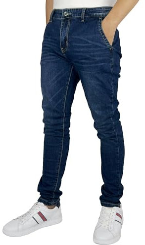 Gandy Pantalon, Jean 5 Poches pour Homme, Jambe Droite Extensible, Taille Haute, Coupe Slim, LS773, Bleu, 48