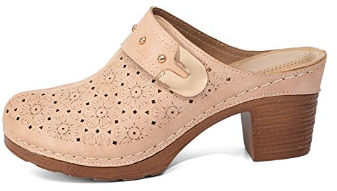 Sandali da donna casual con tacco alto e tacco spesso ricamati antichi sandali alti pantofola stivali per le donne all'aperto, rosa, 39 EU