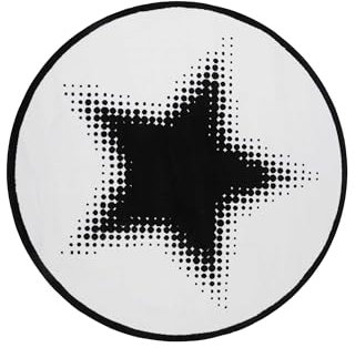 Gewebter Teppich Walk of Fame – moderner Hollywood-Glamour für Dein Zuhause - Schwarz-Weiß-Mix mit Stern - B-Ware mit leichten Streifen, Aber neu und funktionsfähig (100 cm rund, weiß, schwarz)