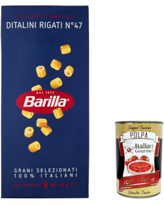 Italian Gourmet Pasta Ditalini rigati Nr. 47, Nudeln 10 x 500g | Kurze Röhrchenform; formato piccolo per minestre, zuppe, sughi densi, Gesamtnettogewicht 5 kg + Kostenlos Polpa 400g