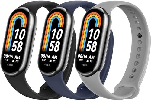 Higgs 3 Pezzi Cinturini Compatibile con Cinturino Xiaomi Mi Band 8/Mi Band 8/Xiaomi Mi Band 9/Mi Band 9 per Donna e Uomo, Cinturino Remplacement Sportivo Silicone Morbido Traspirante Nero