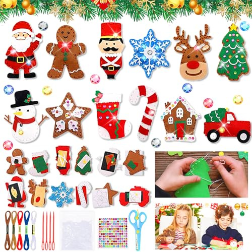 TOPRUNYI Nähset Kinder Weihnachten,Filz Nähen Kinder Weihnachten,Filz Bastelset für Weihnachtliche Dekoration,zum Handarbeit und DIY (Weihnachts Muster)