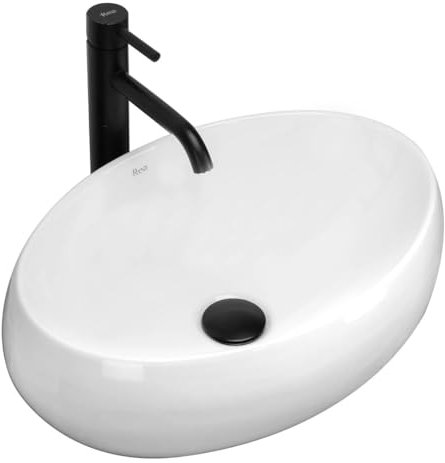 GTM Design Keramik Waschbecken - Aufsatzwaschbecken fürs Badezimmer - Waschbecken Oval - Design Waschbecken im modernen Stil - Weiß - 48,5x34x14,5 cm