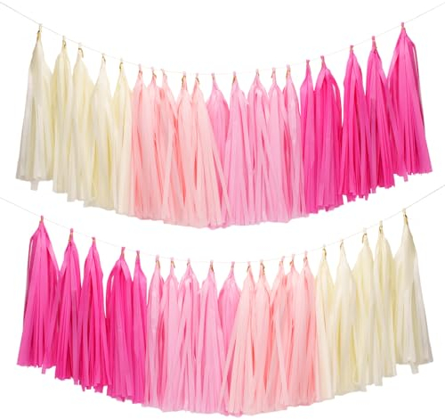 G2PLUS 20Stk Selbstbau Papier Girlande, Rosa Quaste Girlande, Party Deko Girlande für Hochzeit Geburtstag