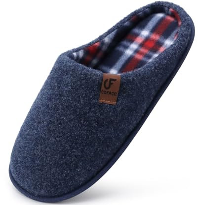 COFACE Hausschuhe Herren Filz Warme Bequem Männer Pantoffeln mit Anti-Rutsch Gummisohle für Drinnen und Draussen Dunkel Blau Größe 47