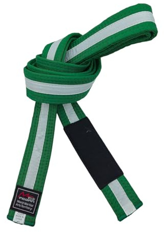 Ceintures de Jiu-Jitsu Brésilien BJJ Système de Grades pour Jeunes Moins de 16 Ans Largeur 4cm Ceinture à Rayures pour Enfants Blanc Gris Jaune Orange Vert, Vert/blanc, 240cm