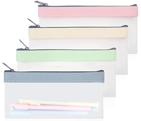 GUOYOU 4 Stück Transparente Federmäppchen-Mädchen für Frauen Reißverschluss | Pinseltasche Schule Kinder Reißverschluss Läuft Glatt Stiftetui Stifthalter Duarable Schreibwaren Organizer (4 Farbe)