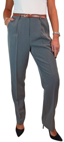 Paulo Due Smart Tailored Fit Pleated Trousers for Women UK Ladies Formal Office Trouser Lightweight Work Pants Marl Grey 8-22 (18)