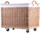 e-wicker24 Alles aus Weide Weidenkorb Aufbewahrungskorb rechteckiger Wäschekorb aus Weidengeflecht mit Rollen und Stoffeinsatz Kaminkorb Holzkorb (Natur_Rosa)