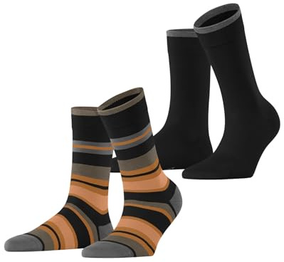 ESPRIT Damen Socken Retro Stripe Multipack W So Baumwolle gemustert 2 Paar, Schwarz Black 3000, 35-38