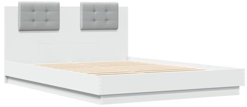 vidaXL Bettgestell mit Kopfteil und LED-Leuchten Weiß 120x200 cm
