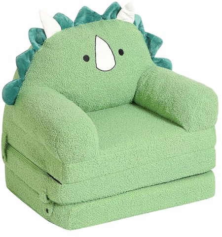 MOMCAYWEX Sofá plegable para niños, sofá Triceratops para niños pequeños con tres cojines de espuma plegables, cómodo sofá para niños a partir de 18 meses