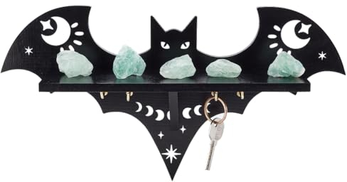 INFUNLY Fledermaus-Regal, Schwarzes Gothic-Regal Aus Holz Für Die Wand, Gruseliges Wandregal, Kristallregal, An Der Wand Montiertes Kristallregal Zur Ausstellung Für Halloween, Heim, Schlafzimmer, Woh