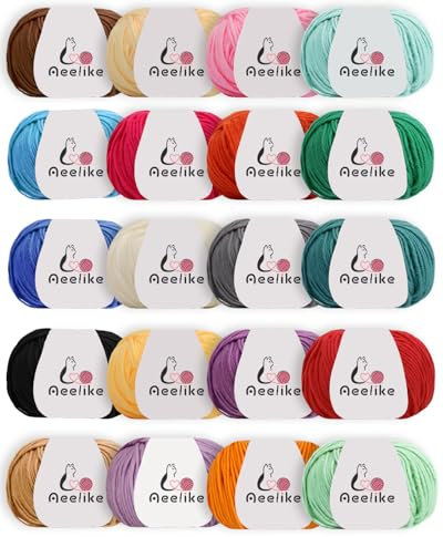 Aeelike 1000g(20x50g) Acrylgarn Wolle zum Stricken, Ultraweiche Häkelwolle Baumwolle zum Häkeln, Cotton Yarn Strickwolle Set mit Transparente Aufbewahrungstasche für Anfänger, Erfahrene Häkeler