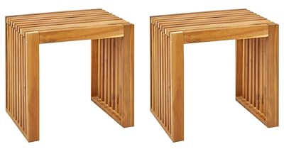 Lot de 2 Tabourets Modernes Rustiques pour l'Extérieur en Bois d'Acacia Clair Bellano