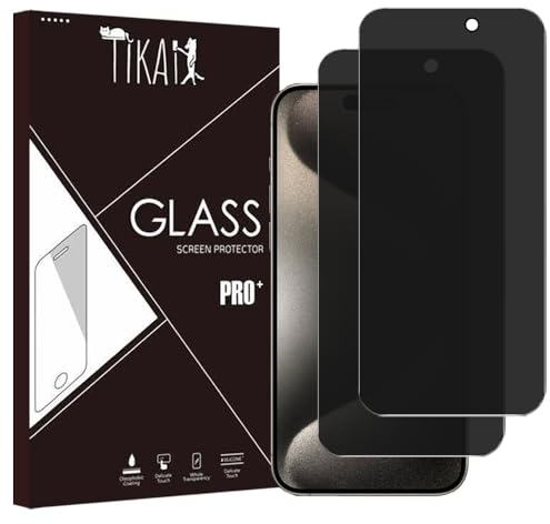 Tikai x2 Protection Écran Anti-Espion Couverture Complète pour iPhone 15 Pro Max / 15 Plus 6,7 Pouces, Bord Noir Film Verre Trempé avec Kit d’Installation Facile, Compatible Coque, Lot de 2 Verres