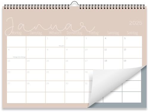 Kalender 2025 Wandkalender (Monatskalender im A4 Querformat) - Monatskalender 2025 für das ganze Jahr von Januar bis Dezember mit Ferienübersicht - Ideal als Paarkalender oder Familienplaner
