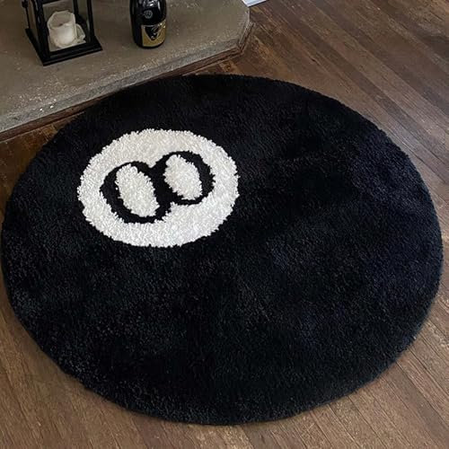 Generisch 8 Ball Teppich Wohnzimmer Billard 8 Ball Rug Rund Beflockt Weich Billiard Teppich Anti-Rutsch Badematte Kinder Schlafzimmer Schwarz Abriebfester Waschbar Teppich,C,60 * 60cm/23.6 * 23.6inch