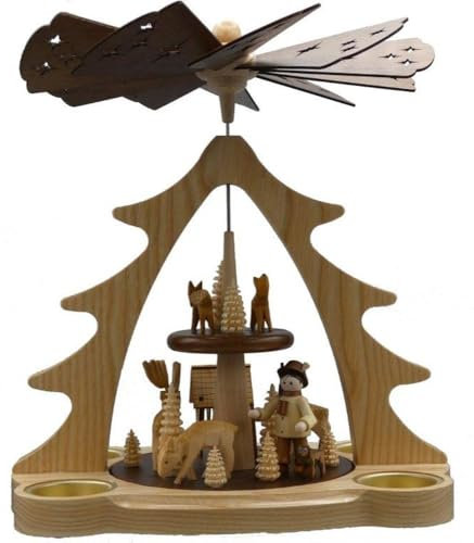 Rudolphs Schatzkiste Pyramide Förster mit Rehe im Wald mit Teelichter Natur Höhe 28cm NEU Weihnachtspyramide Waldarbeiter Holzpyramide
