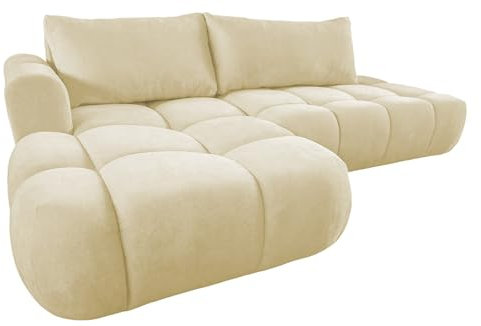 COMFORTINO FURNITURE Ecksofa mit Schlaffunktion Luna L-Form, Sofa Couch mit Bettkasten, 3-Sitzer Eckcouch, Schlafsofa für Wohnzimmer, Big Sofa Couch mit Schlaffunktion (Beige, Ottomane Links)