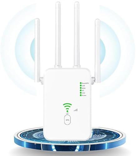 GUHUASHI 1200Mbit/s WLAN Verstärker, WLAN Repeater Dual Band WLAN Verstärker Signalverstärker mit 1 LAN Port, 1 WAN Port, WPS,3dBi x4 Antennen kompatibel zu Allen WLAN Geräten