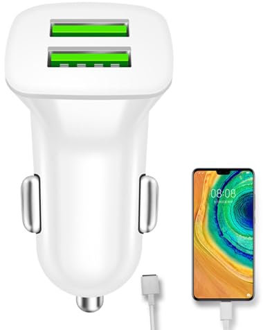 Prise de courant USB pour voiture – Chargeur de voiture USB à charge rapide – Double port 5 V 3,1 A Prise allume-cigare | Adaptateur USB longue durée pour voitures, charge rapide pour téléphones et ap