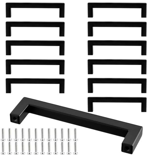 SOUJAP 12 manijas negras para armarios de cocina, 128 mm con agujero de 128 mm, manijas de puerta de armario para cajones y armarios