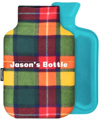 Personalised Hot Water Bottle Cover with Free Rubber Bottle (2L, Fleece Fabric - Tartan Check)