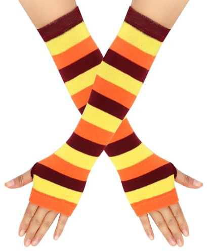 Anevous 1 Paar Damen Lange Fingerlose Handschuhe, Winter Stricken Armwärmer, Fingerlos Armstulpen Damen, Stulpen Handschuhe, Langarm Fäustlinge für Frauen Herbst Winter,Gelb Braun