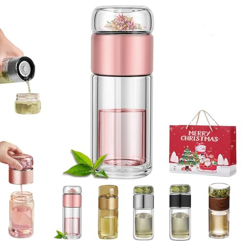 Infusifie - Infusificador de té, infusor de té de vidrio de doble capa, infusor de té portátil a prueba de fugas (rosa, 280 ml)