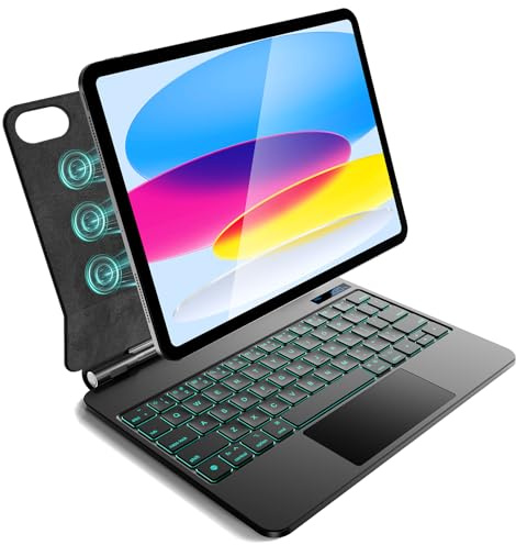 CSZZACME Étui Clavier AZERTY pour iPad A16 2025 et iPad 10e génération 2022 | Pavé tactile multipoint, rétroéclairage réglable en 7 couleurs, touches de raccourci, fixation magnétique et coloris Noir
