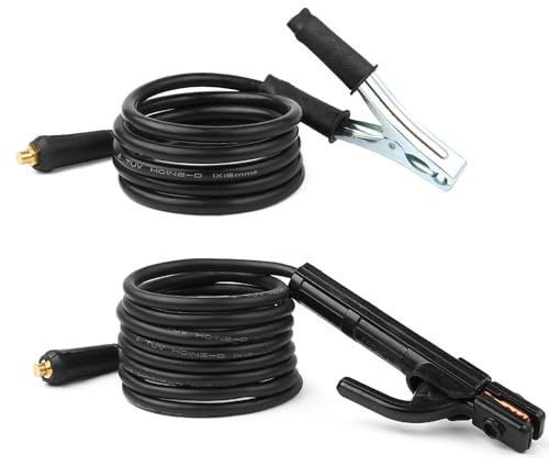 Tobewan Supporto per elettrodi di saldatura da 16 mm², 2 + 3 metri, con cavo e morsetto per saldatura con cavo, saldatrice da 300 A, collegamenti rapidi, 10-25, efficiente per lavori di saldatura