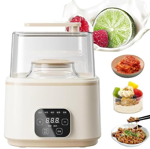 Personnalisez ce dont vous avez besoin yaourtière automatique – Capacité de 1 l et 2 L, machine de fermentation multifonction avec 5 programmes prédéfinis, panneau tactile LED pour un yaourt frais et