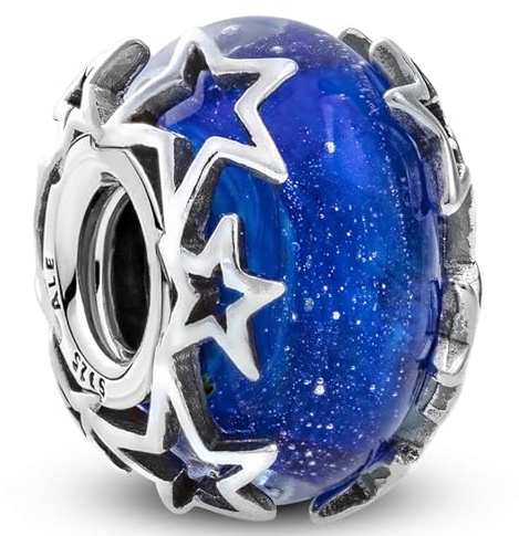 J.Fée Charms Anhänger für Damen in 925 Sterling Silber, Kettenanhänger Silber, Dunkelblauer Galaxy Star Anhänger Perlen, Stilvoll Schmuck Damen Geschenke für Frauen, 1 Pcs