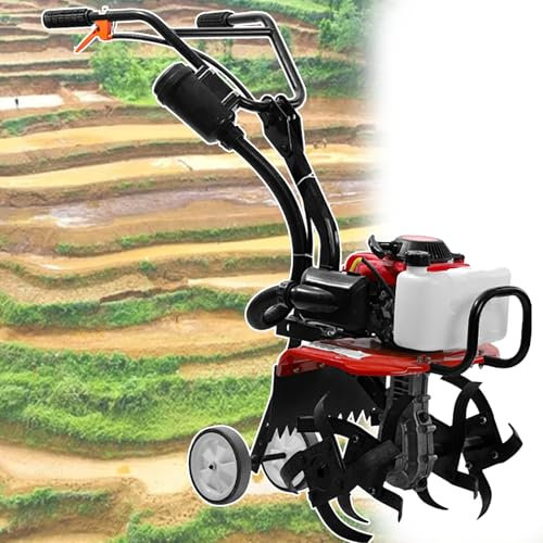 Motozappa a benzina a 4 tempi, leggero e compatto, con motore potente e maniglie a presa sicura, affidabile per aratura del giardino e rotazione efficace