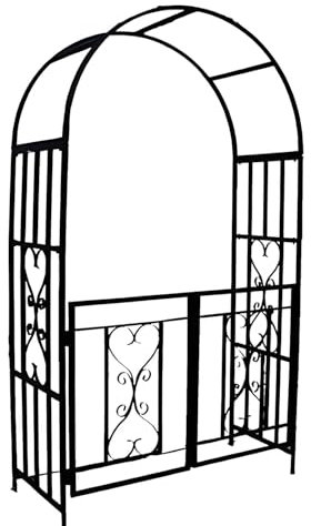 Generisch Rosenbogen aus Metall stabil, Torbogen Garten, Gartenbogen in Weiß, Schwarz, rankbogen，Rankhilfe für Hochzeit Garten Partys，Rankgitter Spalier Torbogen mit Tor 114cmx210cm(White)