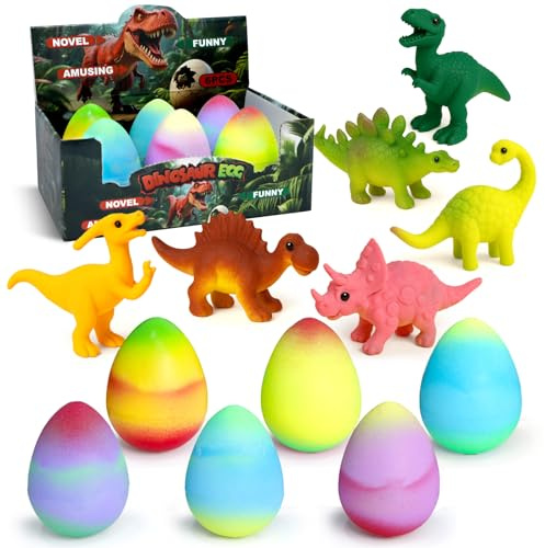 Flavery Dinosaurier Überraschungseier Set, 6 Stück, Bunte Eier mit Spielzeugfiguren, Jurassische Sammlung