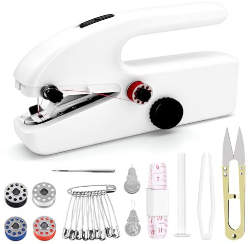 Macchina da cucire a mano, mini macchina da cucire portatile, macchina da cucire con 2 modalità, ideale per principianti e riparazioni rapide su vestiti e tessuti (bianco)