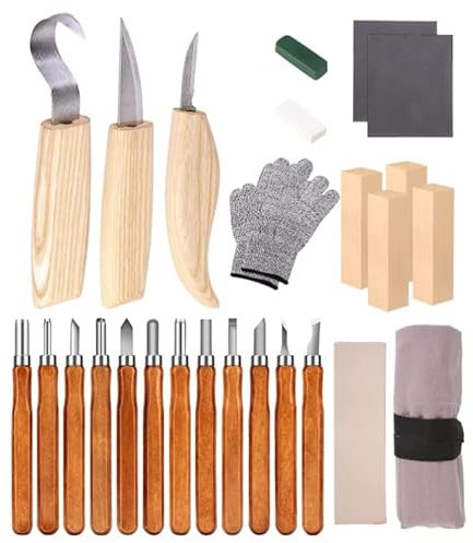 Wood Carving Tools Kit, High Manganese Steel Kit, Whittling Knife with Basswood Carving Blocks for Kids and Adults Beginners (26PCS-H)