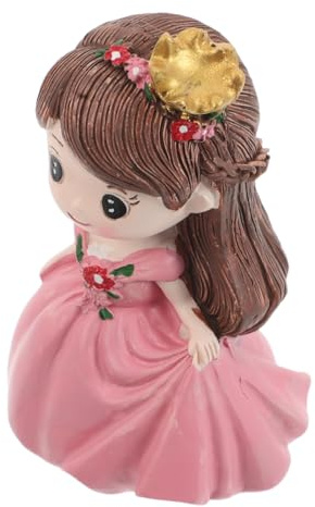 EPIGEIST Pink Polymer Clay Princess Cake Topper Figurine for Birthday Party Decoration Miniature Doll Sculpture Portable Little Girl for Cupcake and Table Display