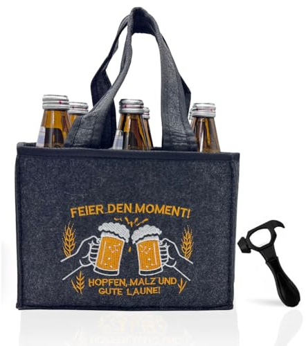 OFFAXE Bierträger aus Filz für 6 Flaschen, faltbare Biertasche mit Griff, stabiler Flaschenträger für Bier, ideal für Picknick, BBQ, Camping, Geschenk für Männer (Grau)