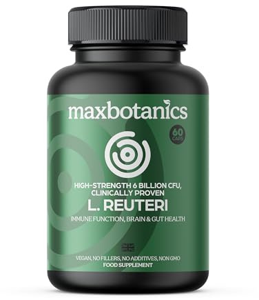Max Botanics Lactobacillus Reuteri Probiotic Immune Function Brain & Gut Health 6 Billion CFUs Vegan Digestive Support Healthcare Supplement 60 Capsules UK Made