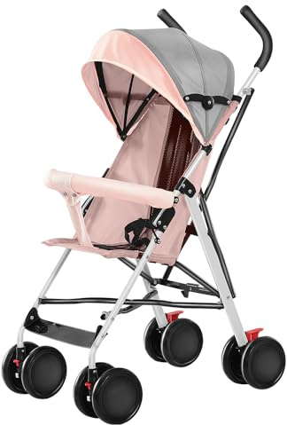 Belfoyer Leichter Buggy ab 6 Monaten, Fester Sitz & 3-Stufen Sonnenverdeck, 4-Rad Reisebuggy Klein Zusammenklappbar, Mit Moskitonetz (Rosa)