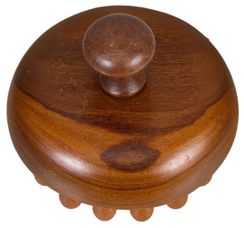Holz Kopfhautmassagekamm mit Breiten Zinken, Braun | Ergonomisches Design, Runde Scheibe, für Haar und Kopfhaut, Multifunktional für Massieren Sowie Waschen