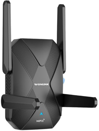 WONLINK Répéteur WiFi 6 AX1500, Amplificateur WiFi Double Bande 5GHz&2,4GHz Repeteur WiFi Puissant 1500Mbps Soutenir Mode Répéteur/Routeur/AP, avec WPS, Port LAN, 4 Antennes