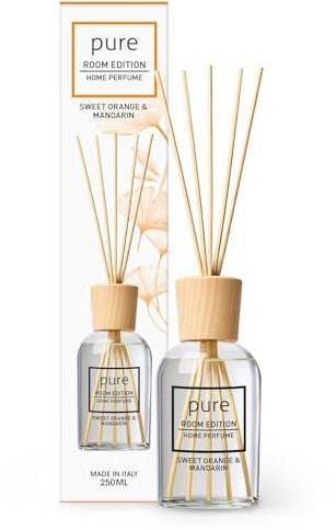 PURE ROOM EDITION 250ml Orange & Mandarine Raumduft | natürliche Inhaltsstoffe, vegan & tierversuchsfrei, Bio-Alkohol, Diffuser mit Stäbchen hergestellt in Italien