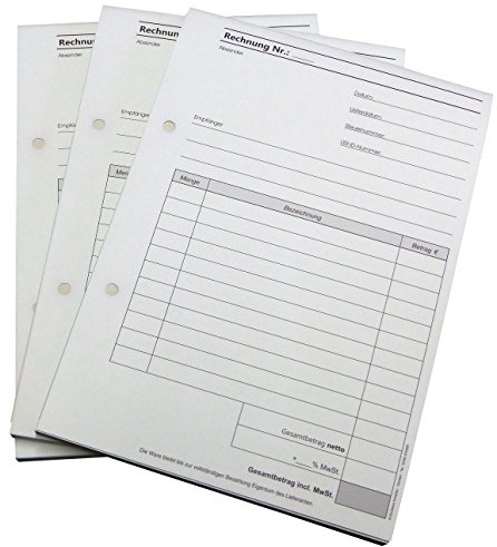 5x Rechnungsblock Block Rechnung DIN A4, 2-fach selbstdurchschreibend,2x50 Blatt weiß/grün - gelocht (22423)