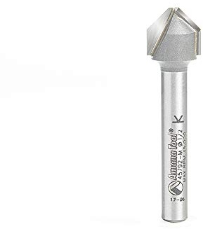 Amana Tool 45792-M V-Groove 90 Deg. Folding for Aluminum Composite Material (ACM) Panels Like Alucobond, Dibond, 0.090 Tip Cut Width x 3/8 CH x 1/2 D x 6mm SHK Carbide Tipped Router Bit