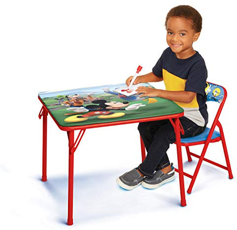 Disney Junior Kinder-Tisch-und Stuhl-Set Kindertisch für Kleinkinder im Alter von 2–5 Jahren, Legierter Stahl Metall Vinyl, Mickey Maus, 20 x 20